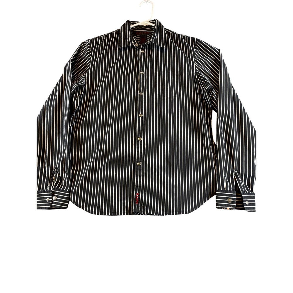 Ralph Lauren Black White Striped Button Down Shirt Long Sleeve Cotton Blend 1339